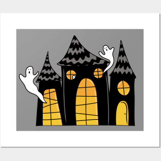 Haunted House with Ghosts Cartoon, made by EndlessEmporium Posters and Art